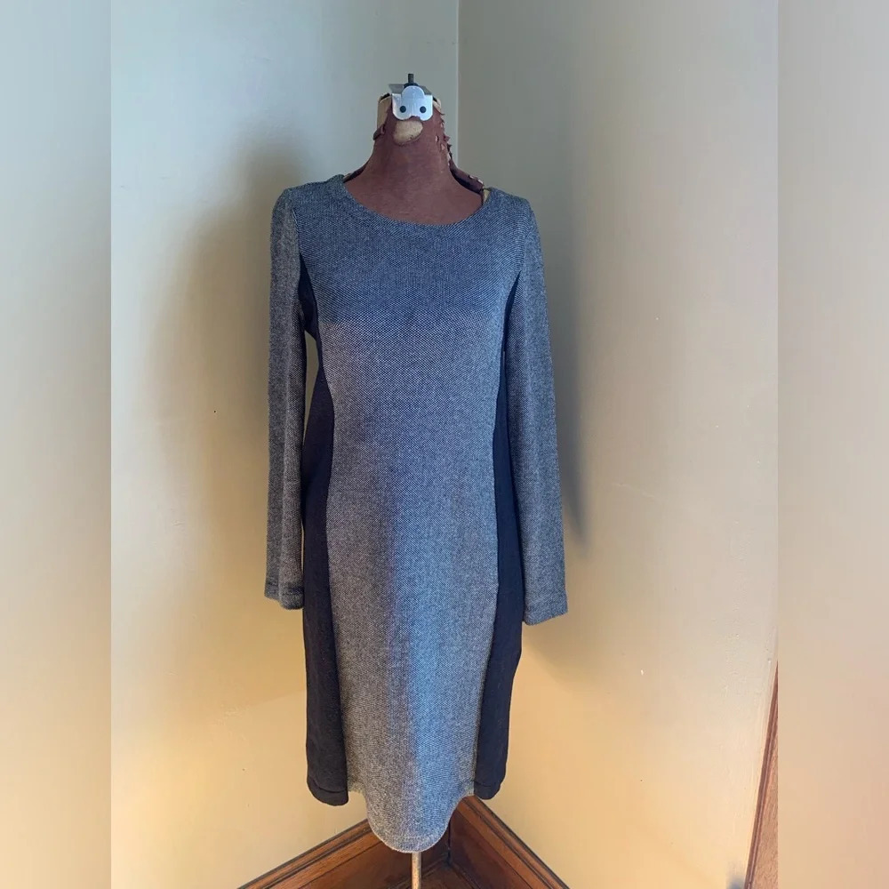 Talbots Sweater Dress heathered gray two toned career office dark academia